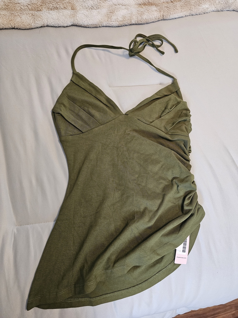 Olive Green Halter Ruched Tank Top
